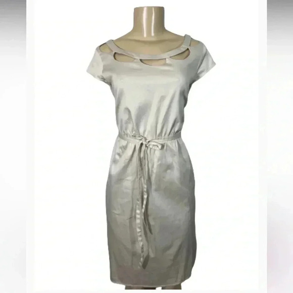 MERONA DRESS KHAKI TAN  MIDI FIT & FLAIR CAP SLEEVE - Picture 1 of 8